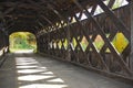 Inside view of old wooden bridge with planks and beams Royalty Free Stock Photo