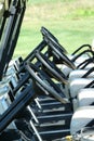 Inside view of a row of golf carts Royalty Free Stock Photo