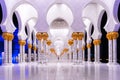 Inside view of Sheikh Zayed Grand Mosque at dusk in Abu Dhabi, UAE Royalty Free Stock Photo