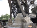 Inside view of the structure at the base of the Eiffel Tower in Paris