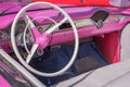 Inside of a vintage pink classic american car Royalty Free Stock Photo