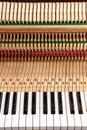 Inside wall piano, keys and string hammers