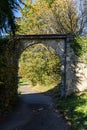 Inside the walls of an old cloister with big gate