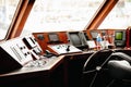 Inside of wheelhouse of the ship - captains control panel on the bridge