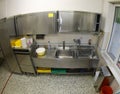 Inside wide kitchen in stainless steel