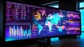 Insightful financial analysis, Perspective view of monitor screen featuring digital analytics data visualization