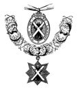 Insignia of the Order of the Thistle is formed of a figure of St. Andrew vintage engraving