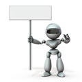 Insist on artificial intelligence robot. He has a sign.