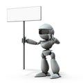 Insist on artificial intelligence robot. He has a sign.