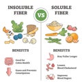 Insoluble or soluble fiber consumption benefits comparison outline concept Royalty Free Stock Photo