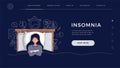 Insomnia concept for home page, web site template. Young woman suffers from sleep disorder cause of mental problems