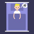 Insomnia conceptual illustration. young blonde boy lying in the