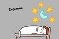 Insomnia depression symptom hand drawn vector illustration in cartoon comic style man with open eyes at night