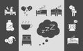 Insomnia disturbed sleep night, collection linear icons style