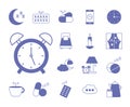 Insomnia line and fill style icons collection vector design