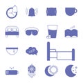 Insomnia line and fill style set of icons vector design