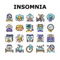 Insomnia Person Chronic Problem Icons Set Vector