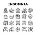 Insomnia Person Chronic Problem Icons Set Vector