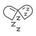Insomnia, sleeping capsule medication and zzz symbol linear icon style
