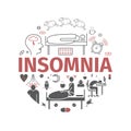 Insomnia, Symptoms. Flat icons set. Vector signs for web graphics.