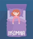 Insomnia, worried girl on bed sleepless, top view Royalty Free Stock Photo