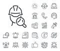 Inspect line icon. Builder quality sign. Place location, technology and smart speaker. Vector