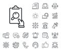 Inspect line icon. Clipboard research sign. Place location, technology and smart speaker. Vector