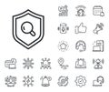 Inspect line icon. Quality research sign. Place location, technology and smart speaker. Vector