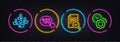 Inspect, Quick tips and Teamwork minimal line icons. For web application, printing. Neon laser 3d lights. Vector