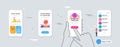 Inspect, Quiz test and Brush minimal line icons. For web application, printing. Vector