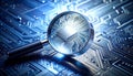 Inspecting a Computer Chip with a Magnifying Glass Royalty Free Stock Photo