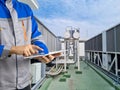 Inspection engineer air chillers the cooling towers building Royalty Free Stock Photo