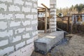 inspection manhole and concrete foundation porches with supporting columns of foam blocks on the perimeter Royalty Free Stock Photo