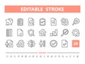 Inspection and Testing 20 line icons. Vector illustration in line style. Editable Stroke, 64x64, 256x256, Pixel Perfect. Royalty Free Stock Photo