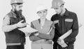 Inspector chastises employee, builder. Insubordination concept. Men and woman