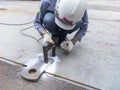 Inspector checking defect in welded with process Magnetic Particle Testing& x28;MT& x29; of Non-Destructive Testing& x28;NDT& x29; Royalty Free Stock Photo