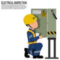 An inspector is inspecting the electrical cabinet on transparent background