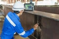 Inspectors are checking defects in welded steel h-beam add joint with process Ultrasonic testing (UT)
