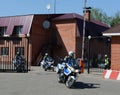 Inspectors of traffic police on BMW motorbikes to go to patrol the roads. Royalty Free Stock Photo