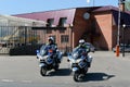 Inspectors of traffic police on BMW motorbikes to go to patrol the roads. Royalty Free Stock Photo