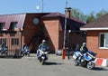 Inspectors of traffic police on BMW motorbikes to go to patrol the roads. Royalty Free Stock Photo