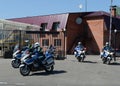 Inspectors of traffic police on BMW motorbikes to go to patrol the roads. Royalty Free Stock Photo