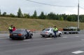Inspectors of traffic police on the highway `Don`.