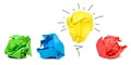 Inspiration concept crumpled paper light bulb metaphor for good idea Royalty Free Stock Photo