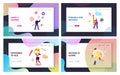 Inspiration, Creative Idea Landing Page Template Set. Tiny Characters around Huge Light Bulb, Team Searching Insights Royalty Free Stock Photo