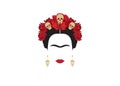 Inspiration Frida, portrait of modern Mexican woman with skull earrings and skulls, illustration with background transparent