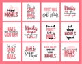 Inspiration lettering quotes about nail and manicure. Woman hands. Pink colors with glitter. For nail bars, beauty salons,