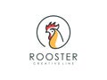 Inspiration Line Art Rooster Chicken Cock Livestock farm Logo Design