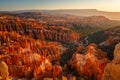 Inspiration Point during beautiful sunrise, with hoodoos - unique rock formations from sandstone made by geological erosion