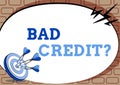 Conceptual display Bad Credit Question. Business concept a bad credit score due to nonpayment of loans Presenting Royalty Free Stock Photo